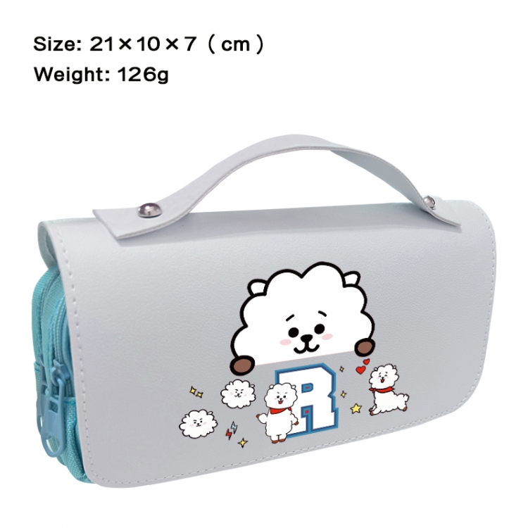 BTS Anime PU canvas flip three color portable pen bag 21X10X7cm