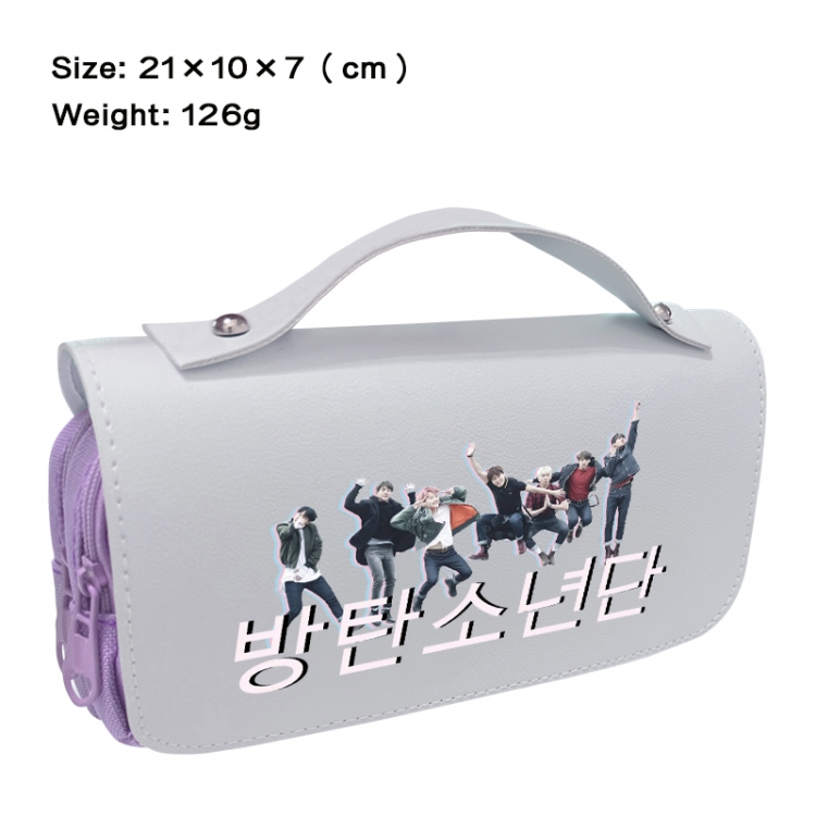 BTS Anime PU canvas flip three color portable pen bag 21X10X7cm