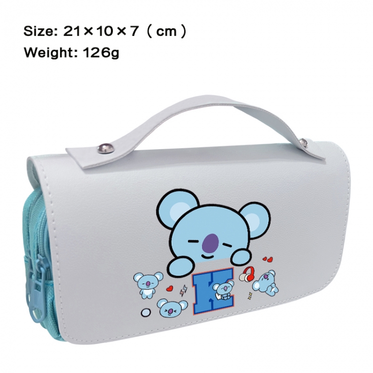 BTS Anime PU canvas flip three color portable pen bag 21X10X7cm