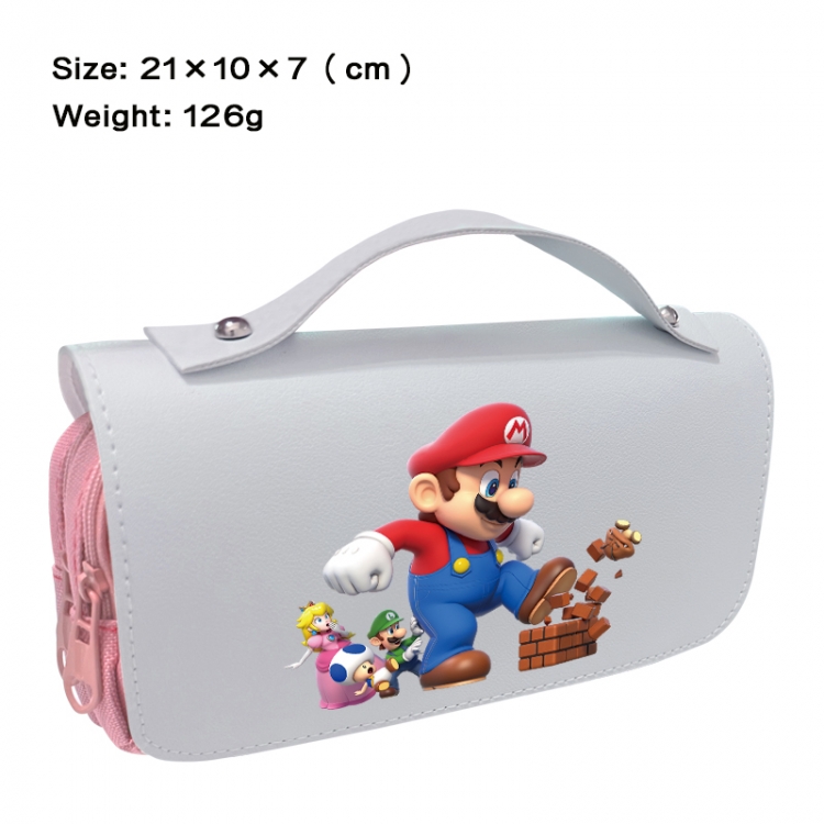 Super Mario Anime PU canvas flip three color portable pen bag 21X10X7cm