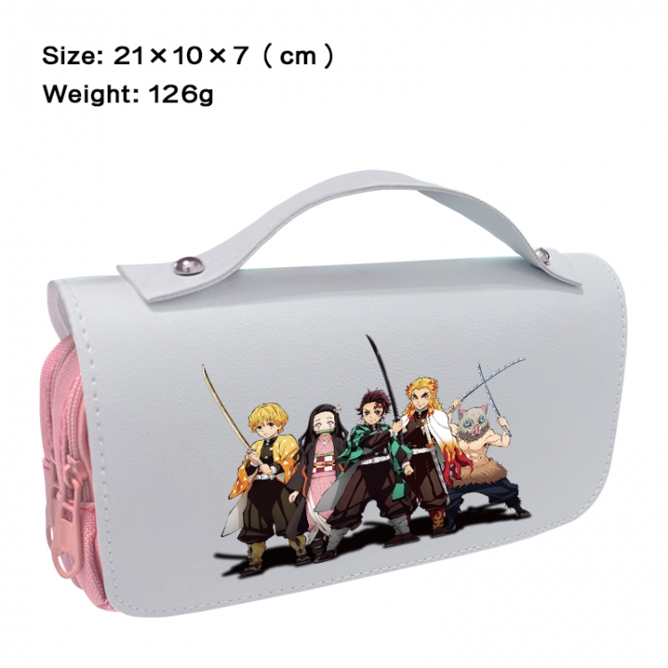 Demon Slayer Kimets Anime PU canvas flip three color portable pen bag 21X10X7cm