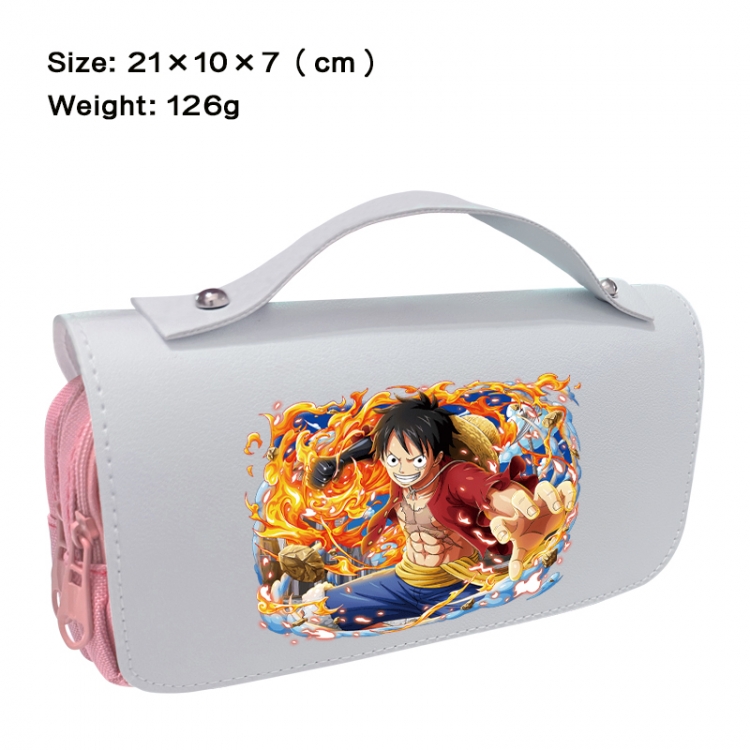 One Piece Anime PU canvas flip three color portable pen bag 21X10X7cm