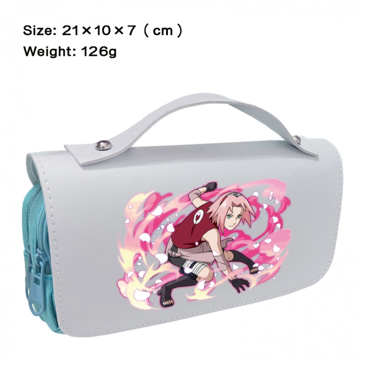 Naruto Anime PU canvas flip three color portable pen bag 21X10X7cm