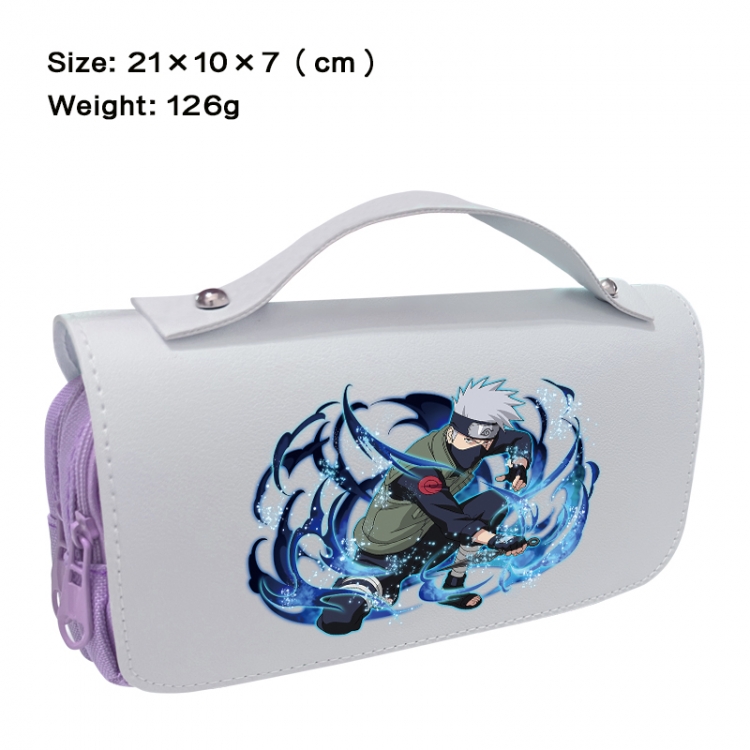 Naruto Anime PU canvas flip three color portable pen bag 21X10X7cm