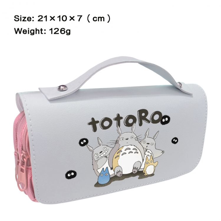 TOTORO Anime PU canvas flip three color portable pen bag 21X10X7cm
