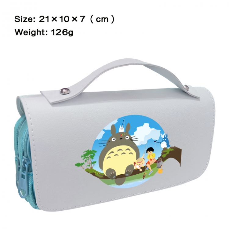 TOTORO Anime PU canvas flip three color portable pen bag 21X10X7cm