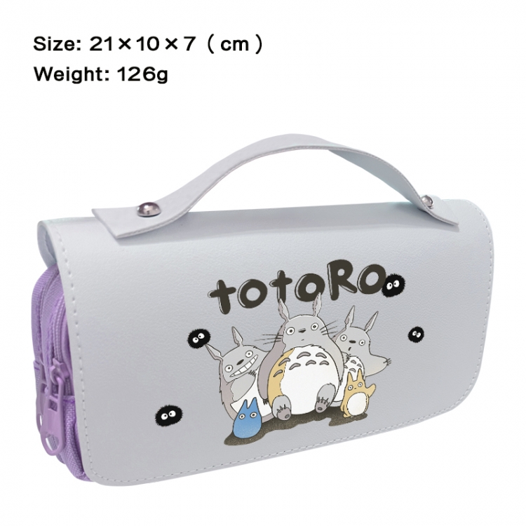 TOTORO Anime PU canvas flip three color portable pen bag 21X10X7cm