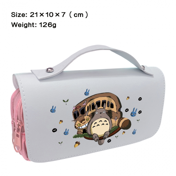 TOTORO Anime PU canvas flip three color portable pen bag 21X10X7cm