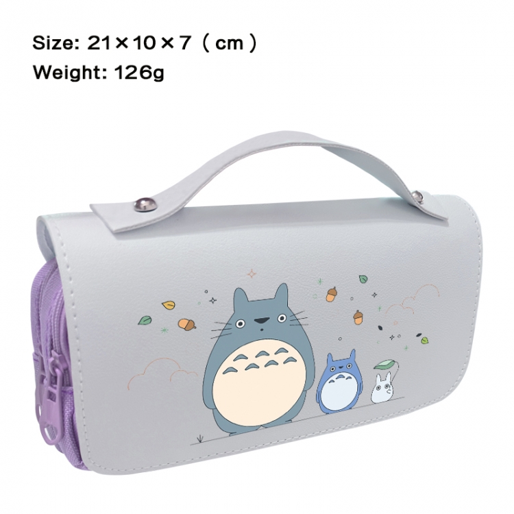 TOTORO Anime PU canvas flip three color portable pen bag 21X10X7cm