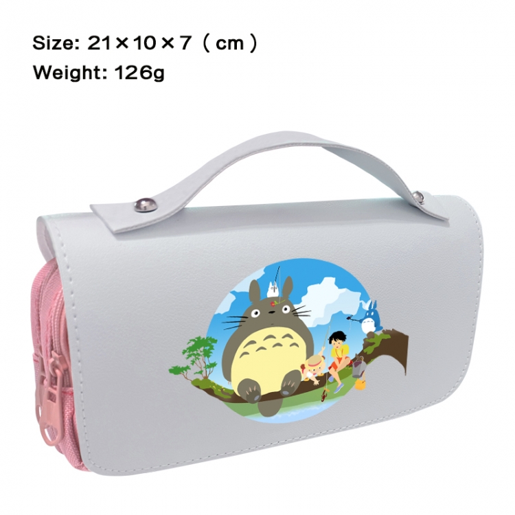 TOTORO Anime PU canvas flip three color portable pen bag 21X10X7cm