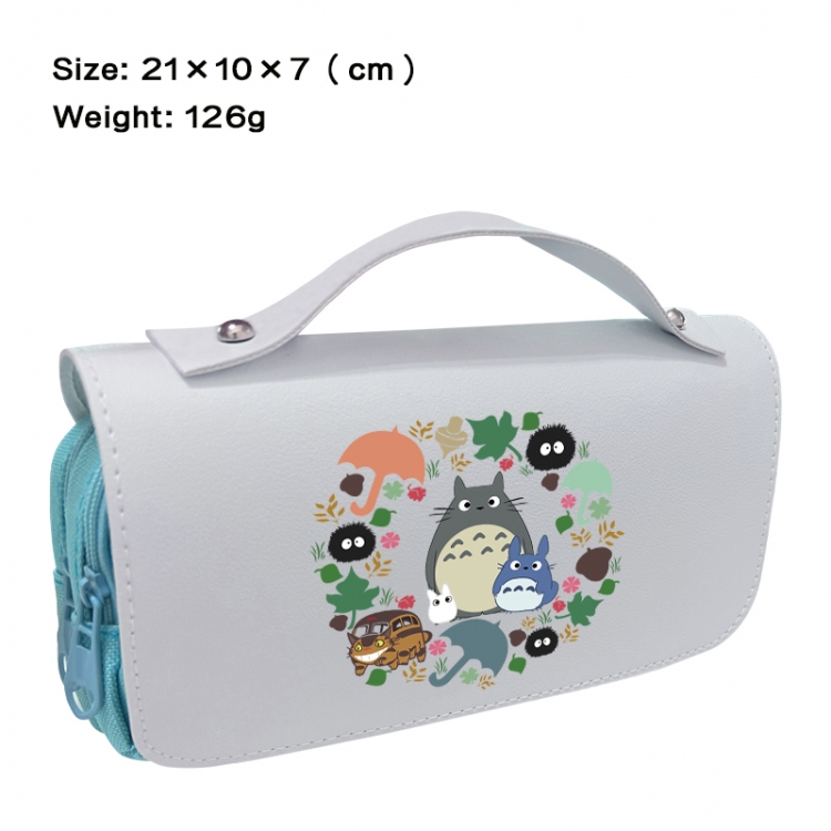 TOTORO Anime PU canvas flip three color portable pen bag 21X10X7cm