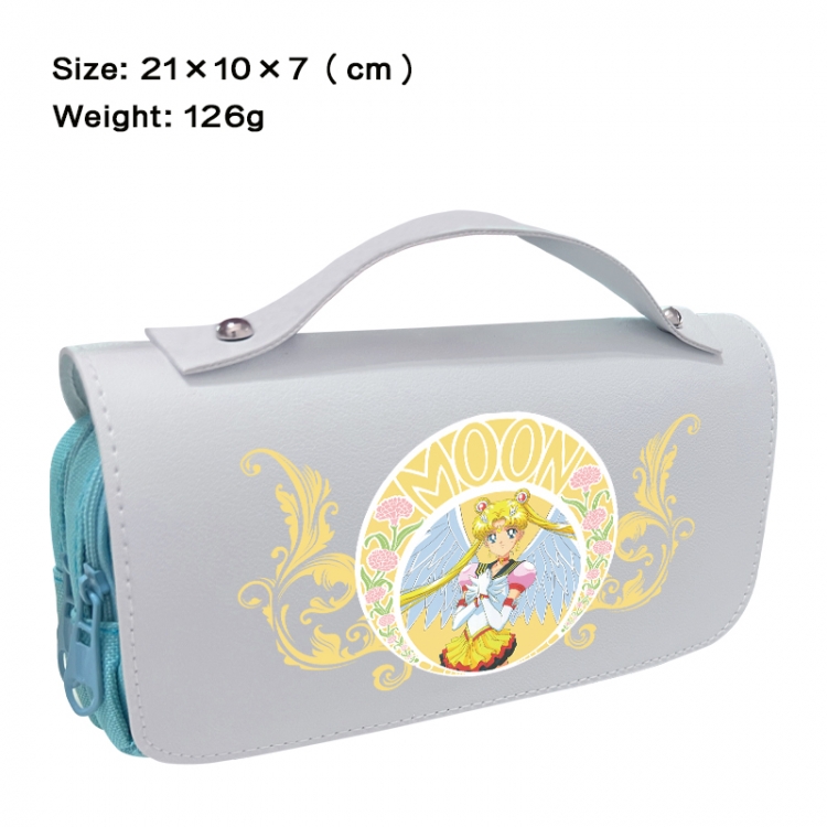 sailormoon Anime PU canvas flip three color portable pen bag 21X10X7cm