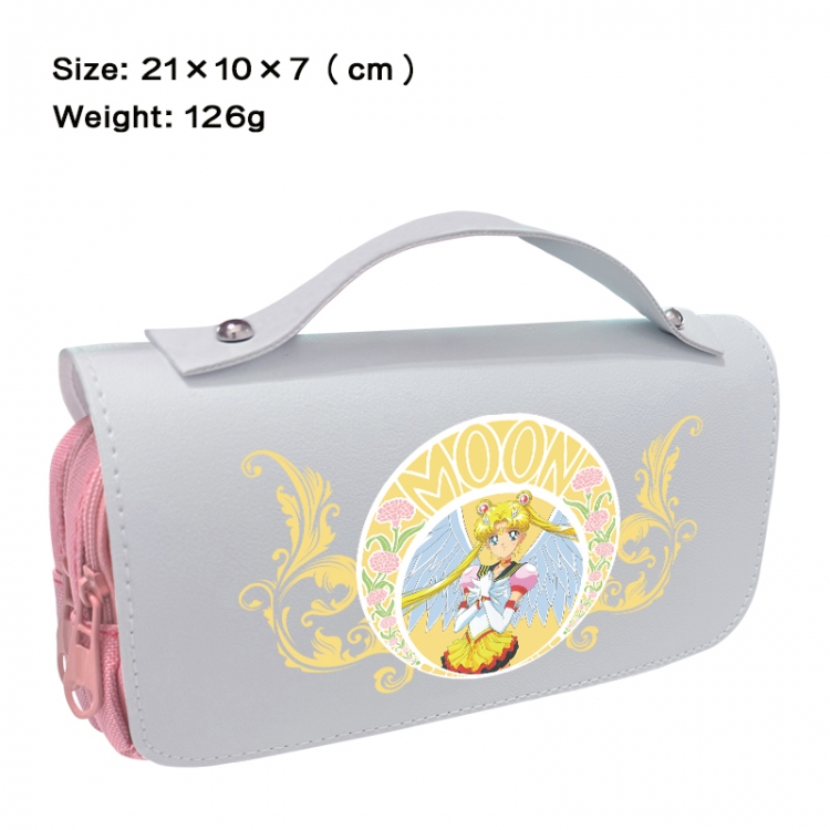 sailormoon Anime PU canvas flip three color portable pen bag 21X10X7cm