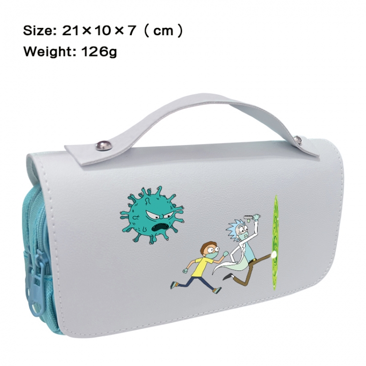 Rick and Morty Anime PU canvas flip three color portable pen bag 21X10X7cm