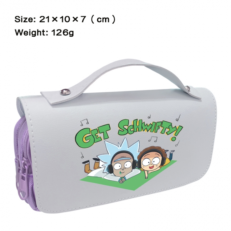 Rick and Morty Anime PU canvas flip three color portable pen bag 21X10X7cm