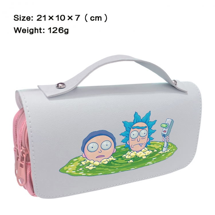 Rick and Morty Anime PU canvas flip three color portable pen bag 21X10X7cm