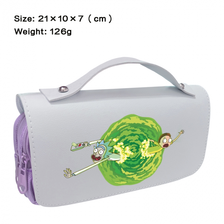 Rick and Morty Anime PU canvas flip three color portable pen bag 21X10X7cm