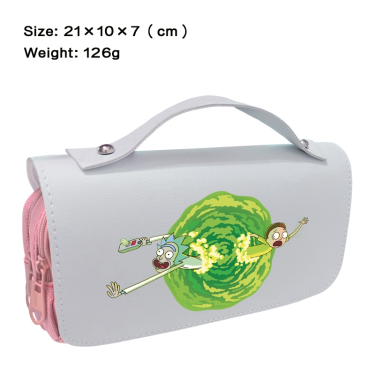 Rick and Morty Anime PU canvas flip three color portable pen bag 21X10X7cm