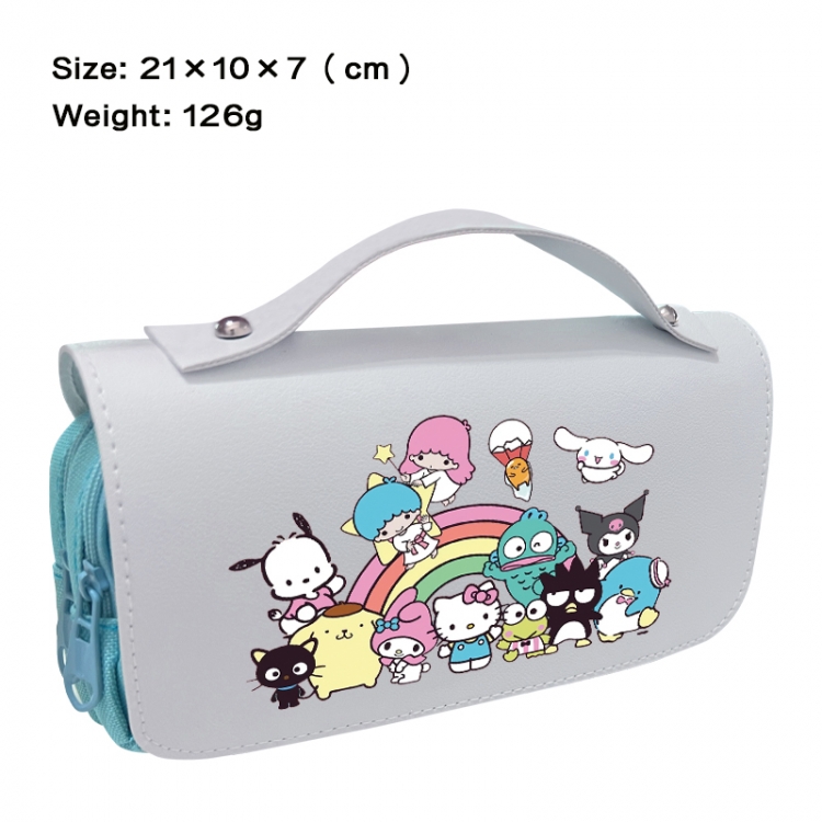 Sanrio Anime PU canvas flip three color portable pen bag 21X10X7cm