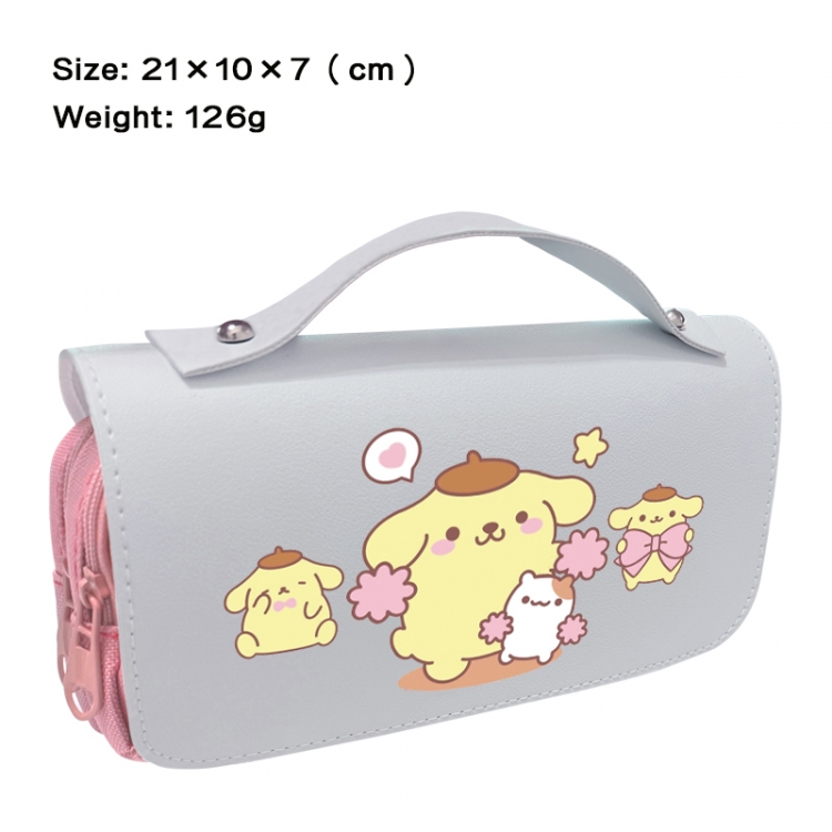 Sanrio Anime PU canvas flip three color portable pen bag 21X10X7cm
