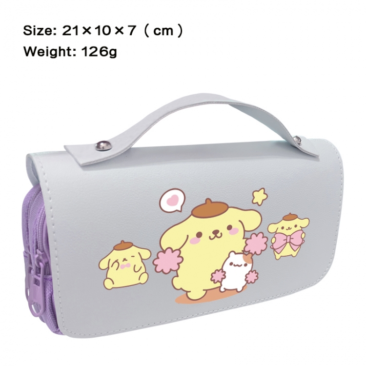 Sanrio Anime PU canvas flip three color portable pen bag 21X10X7cm