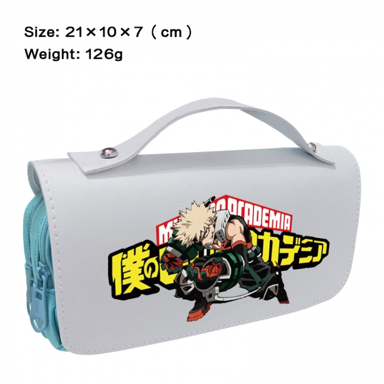 My Hero Academia Anime PU canvas flip three color portable pen bag 21X10X7cm