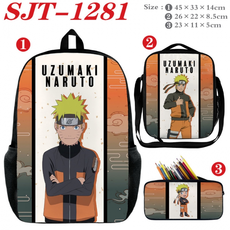 Naruto Anime nylon canvas backpack pencil case crossbody bag three piece set 45x33x14cm SJT-1281