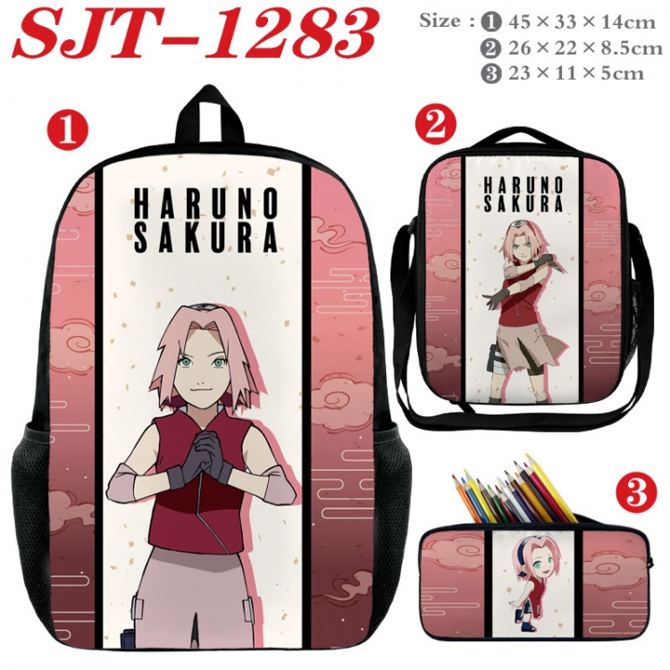 Naruto Anime nylon canvas backpack pencil case crossbody bag three piece set 45x33x14cm SJT-1283