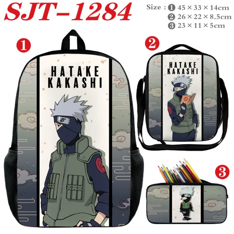 Naruto Anime nylon canvas backpack pencil case crossbody bag three piece set 45x33x14cm SJT-1284