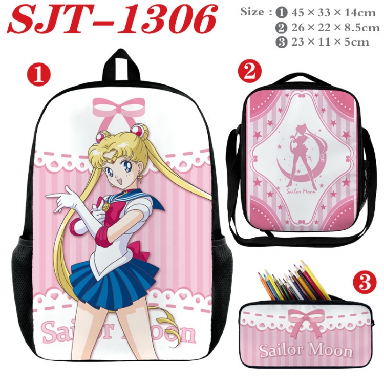 sailormoon Anime nylon canvas backpack pencil case crossbody bag three piece set 45x33x14cm  SJT-1306