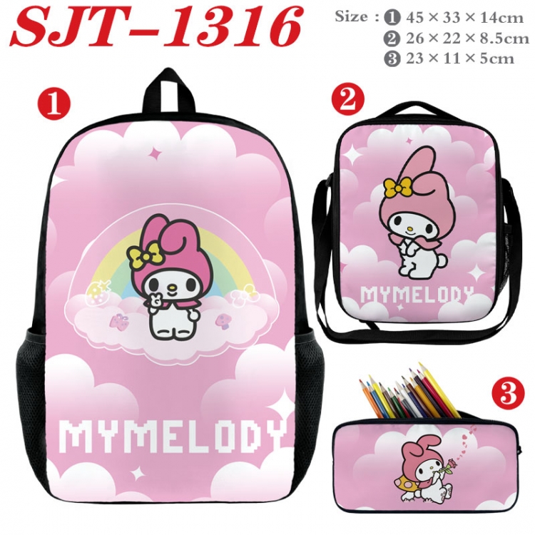 Sanrio Anime nylon canvas backpack pencil case crossbody bag three piece set 45x33x14cm  SJT-1316