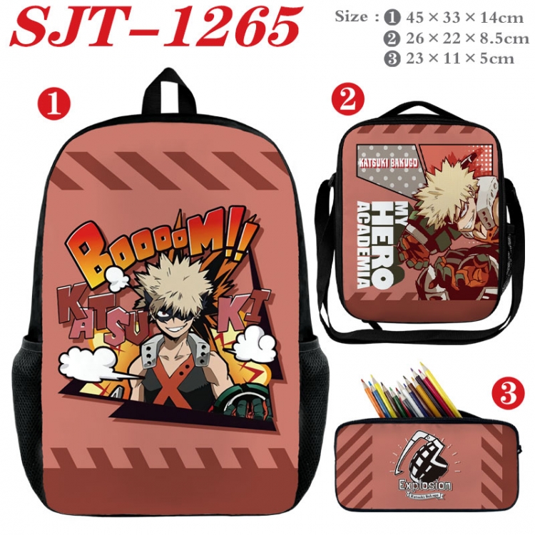 My Hero Academia Anime nylon canvas backpack pencil case crossbody bag three piece set 45x33x14cm SJT-1265