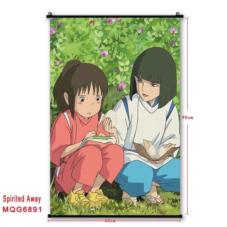 Spirited Away Anime black Plastic rod Cloth painting Wall Scroll 60X90CM MQG-6891