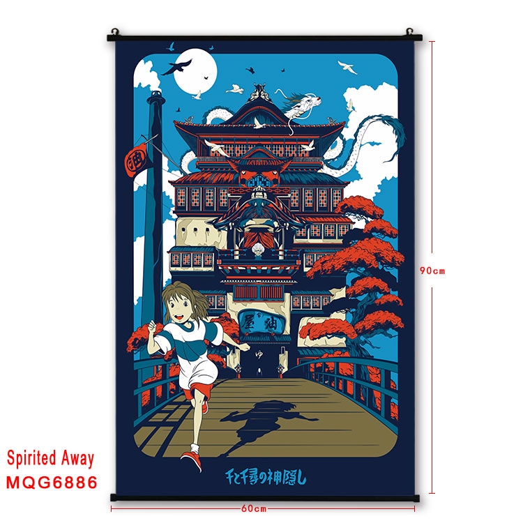 Spirited Away Anime black Plastic rod Cloth painting Wall Scroll 60X90CM MQG-6886