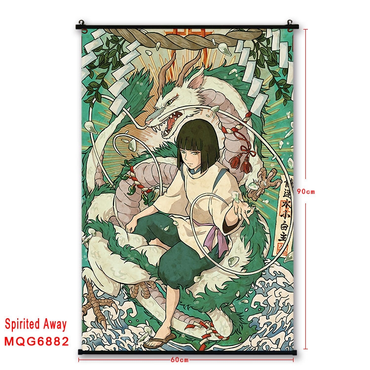 Spirited Away Anime black Plastic rod Cloth painting Wall Scroll 60X90CM MQG-6882