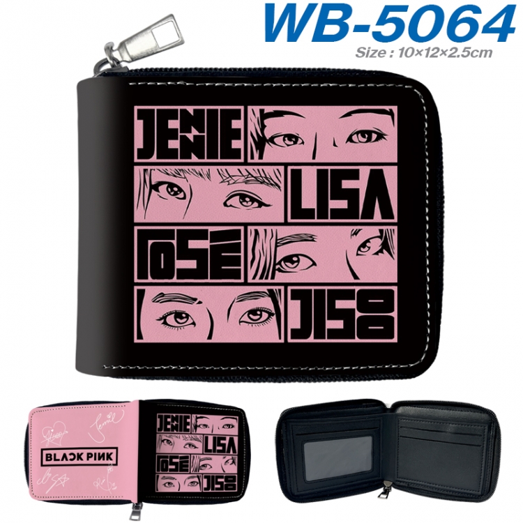 BLACK PINK Anime color short full zip folding wallet 10x12x2.5cm WB-5064A