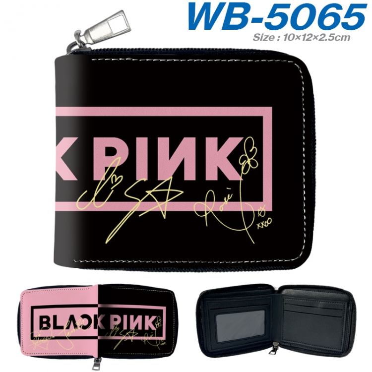 BLACK PINK Anime color short full zip folding wallet 10x12x2.5cm WB-5065A