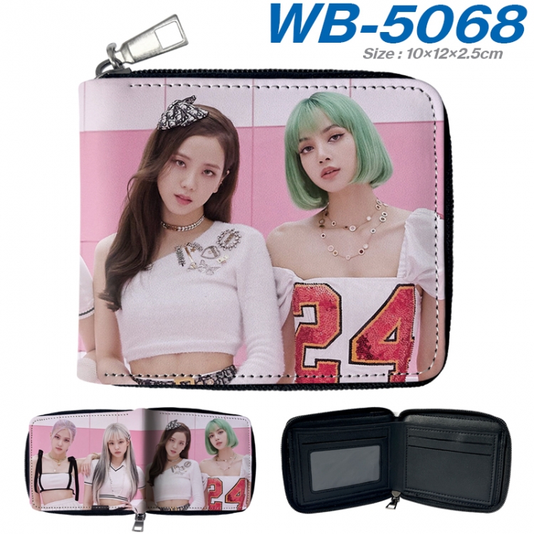 BLACK PINK Anime color short full zip folding wallet 10x12x2.5cm WB-5068A