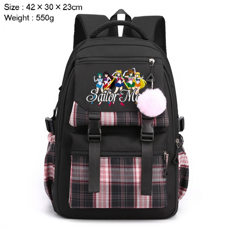 sailormoon Anime Plaid Backpack Four Color Fashion Backpack 42X30X23cm 550g