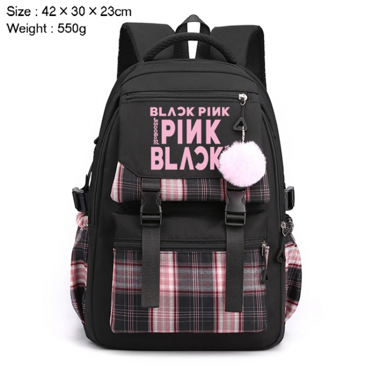 BLACK PINK Anime Plaid Backpack Four Color Fashion Backpack 42X30X23cm 550g