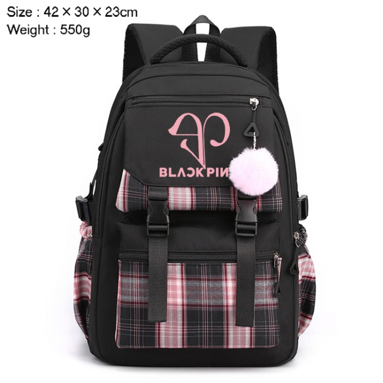 BLACK PINK Anime Plaid Backpack Four Color Fashion Backpack 42X30X23cm 550g