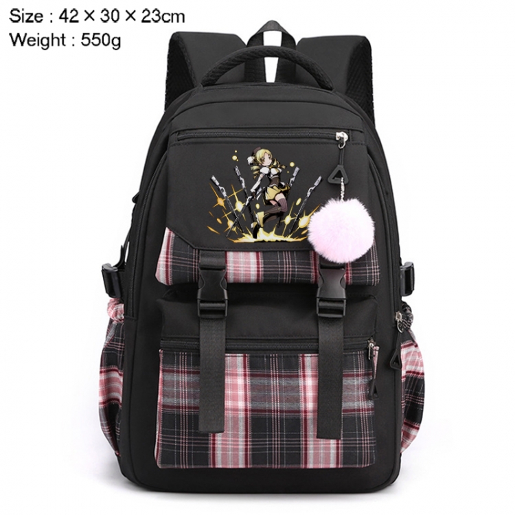 Magical Girl Madoka of the Magus Anime Plaid Backpack Four Color Fashion Backpack 42X30X23cm 550g