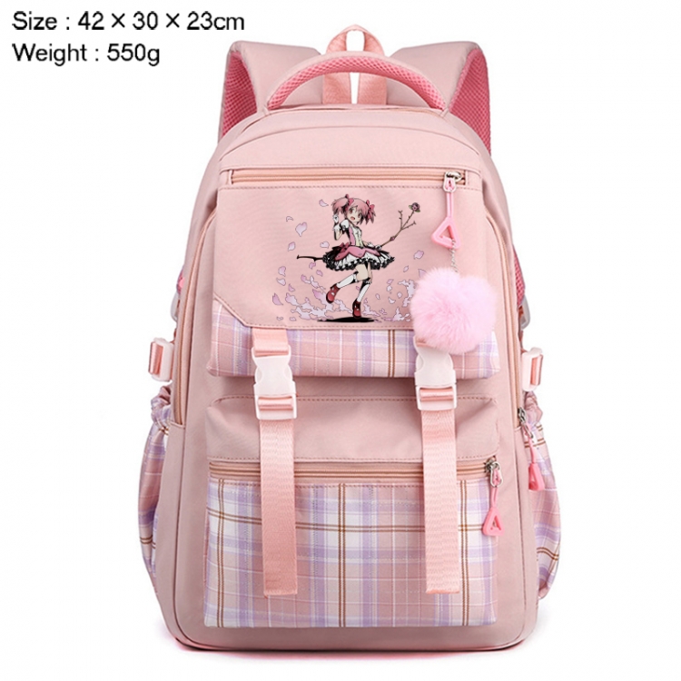 Magical Girl Madoka of the Magus Anime Plaid Backpack Four Color Fashion Backpack 42X30X23cm 550g