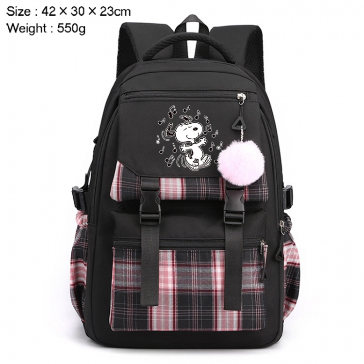 Snoopys Story Anime Plaid Backpack Four Color Fashion Backpack 42X30X23cm 550g