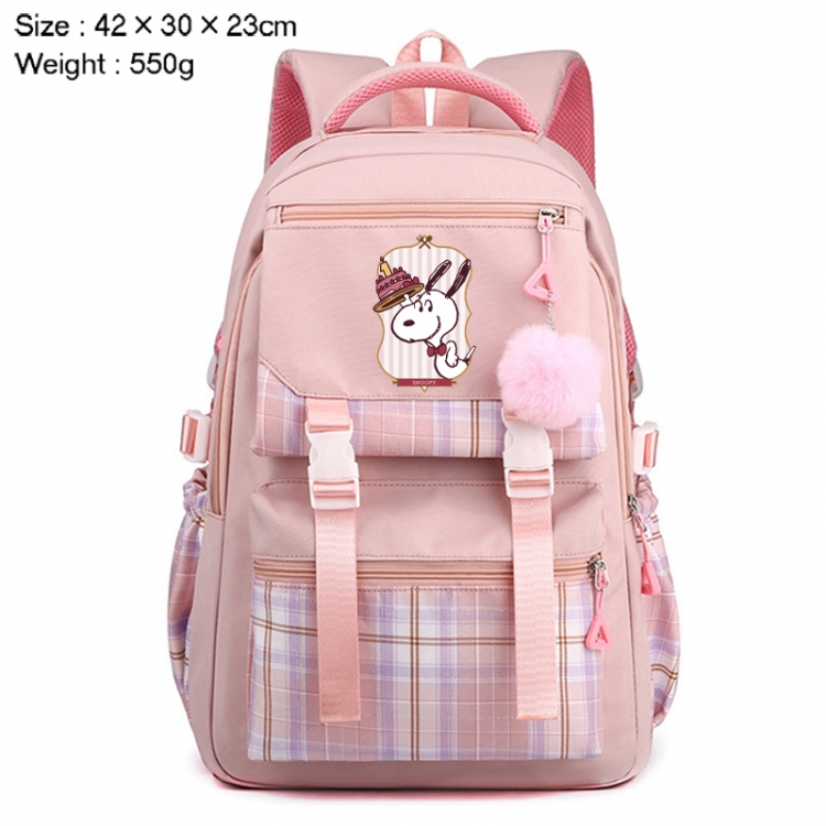 Snoopys Story Anime Plaid Backpack Four Color Fashion Backpack 42X30X23cm 550g