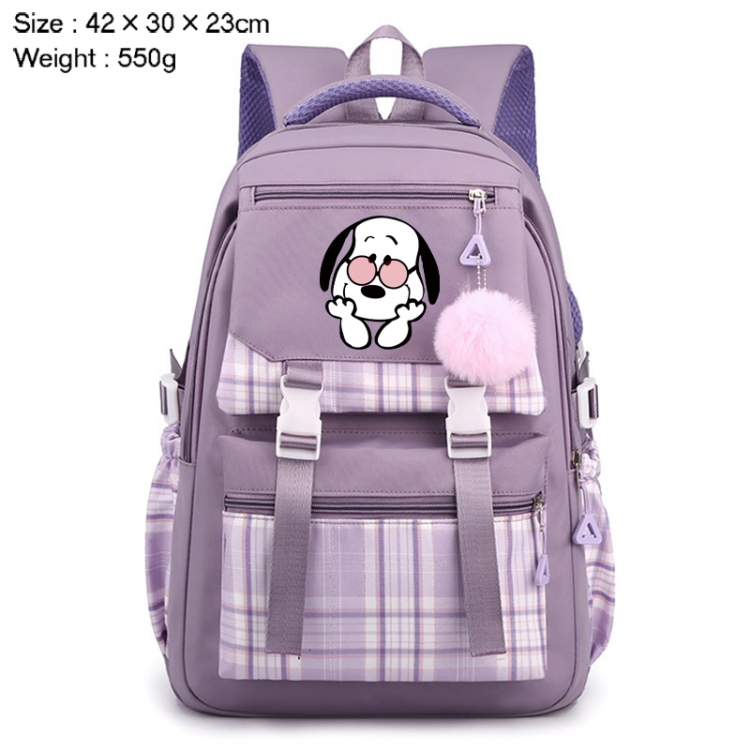 Snoopys Story Anime Plaid Backpack Four Color Fashion Backpack 42X30X23cm 550g