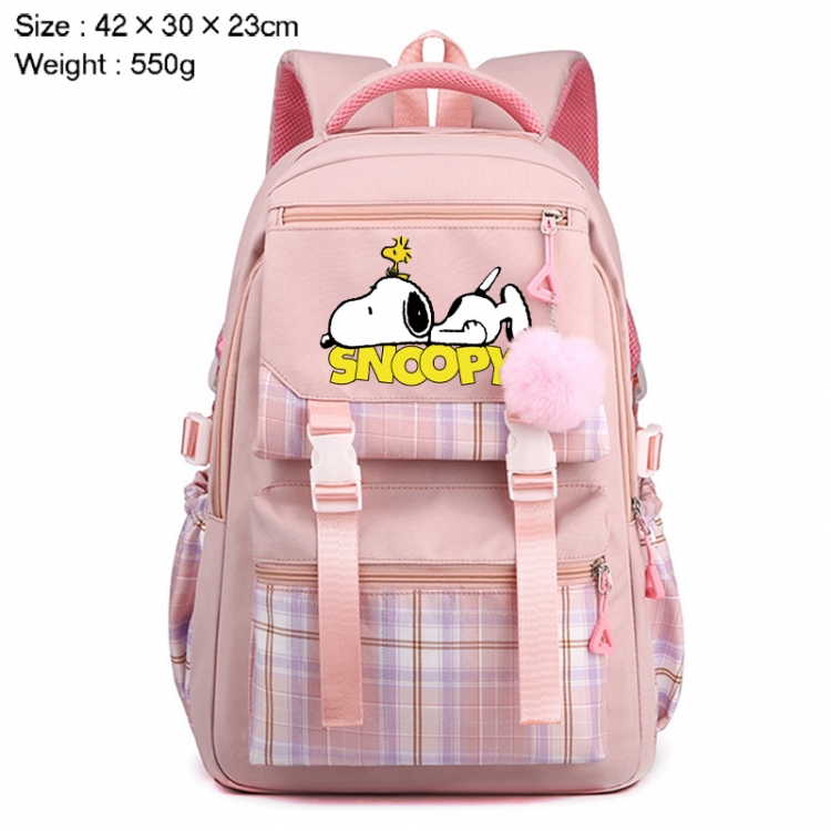 Snoopys Story Anime Plaid Backpack Four Color Fashion Backpack 42X30X23cm 550g