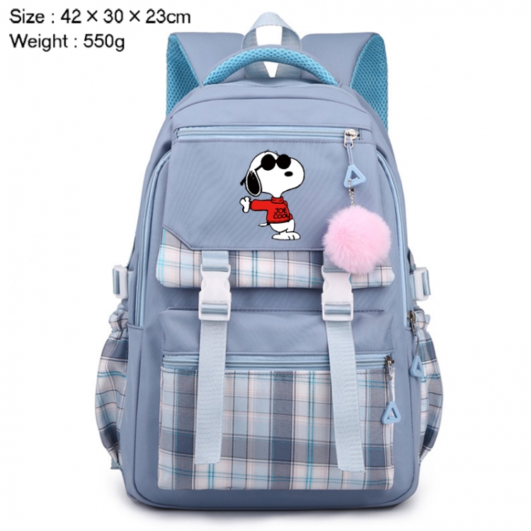 Snoopys Story Anime Plaid Backpack Four Color Fashion Backpack 42X30X23cm 550g