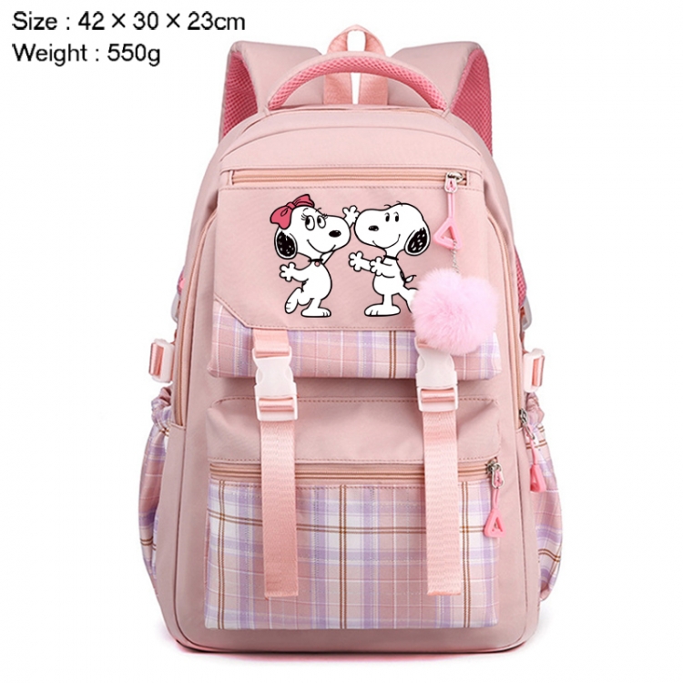 Snoopys Story Anime Plaid Backpack Four Color Fashion Backpack 42X30X23cm 550g