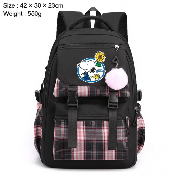 Snoopys Story Anime Plaid Backpack Four Color Fashion Backpack 42X30X23cm 550g